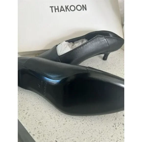 Thakoon Women's Black Leather Pointed Toe Pumps Kitten Heels 38 - Picture 5 of 6